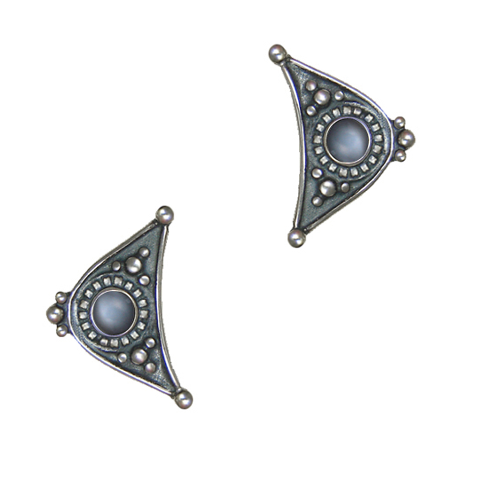 Sterling Silver Designer Post Stud Earrings With Grey Moonstone Sterling Silver Designer Post Stud Earrings With Grey Moonstone